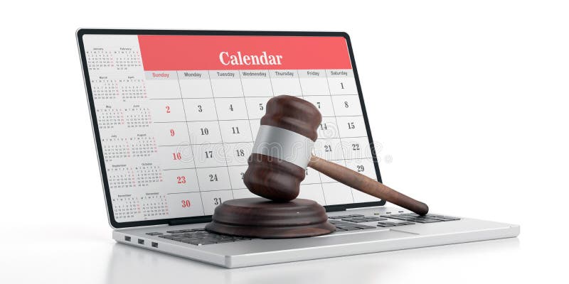 Judge gavel on computer, Calendar on laptop screen, 3d illustration vector illustration Judge gavel on computer, Calendar on laptop screen, 3d illustration vector illustration