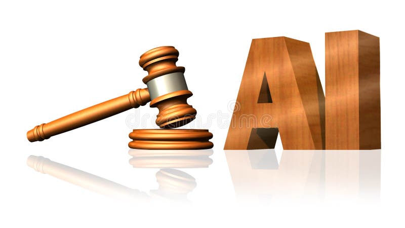 Judge gavel of wood - wooden AI letters with reflection - regulation of Artificial Intelligence concept vector illustration
