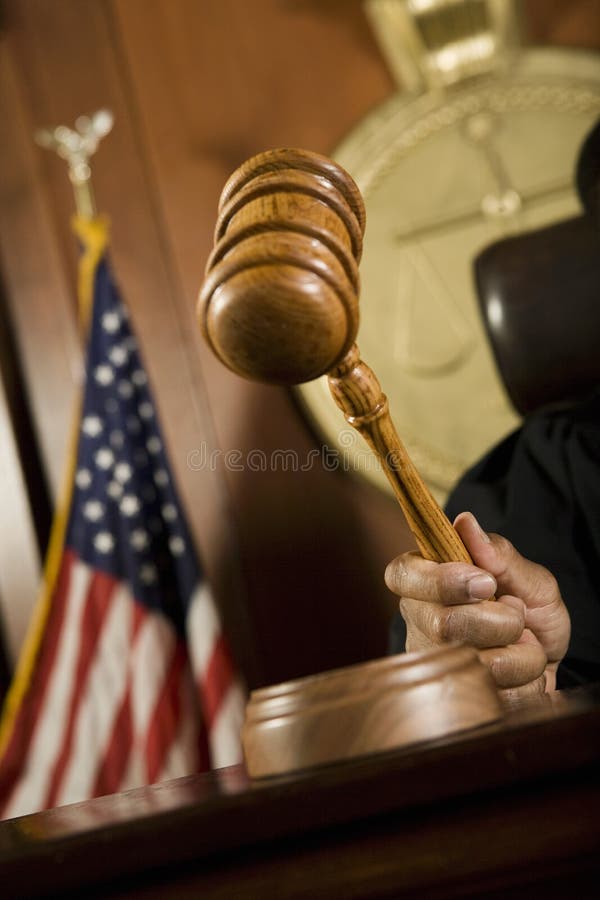 Judge Striking Gavel in Courtroom Stock Photo Image of judicial
