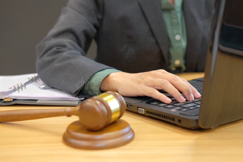 Judge Work with Computer. Legal Law Gavel at Courtroom. Lawyer a Stock Photo - Image of legislation, hammer: 129172656