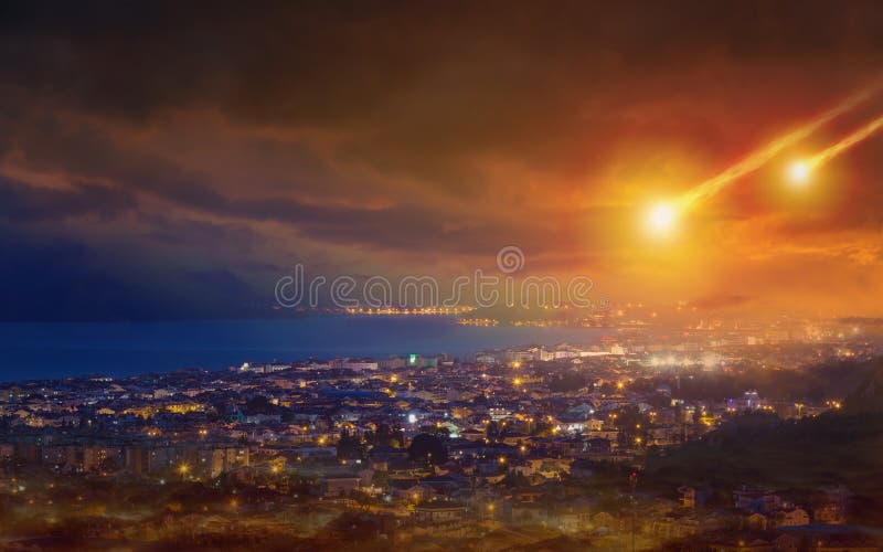 Judgment day, end of world, asteroid impact stock photography