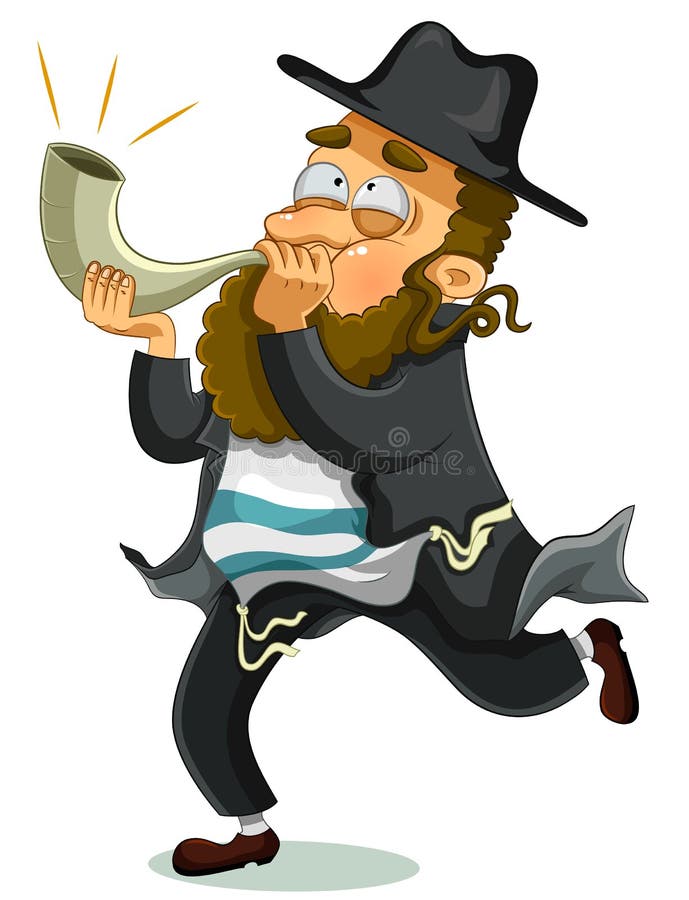 Judisk man med shofaren vektor illustrationer. Illustration av karikatyr -  33012789