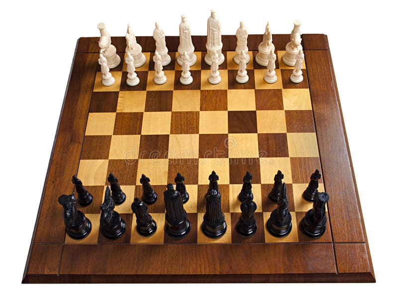 Juego de ajedrez, tarjeta de ajedrez de madera, aislada en blanco imágenes de archivo libres de regalías