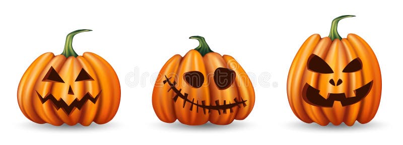 Juego de calabazas de Halloween con caras graciosas sobre fondo blanco libre illustration Juego de calabazas de Halloween con caras graciosas sobre fondo blanco libre illustration