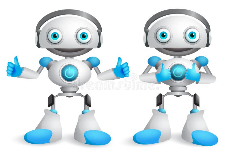 Juego de caracteres del vector de los robots Elemento divertido del diseño del robot de la mascota stock de ilustración