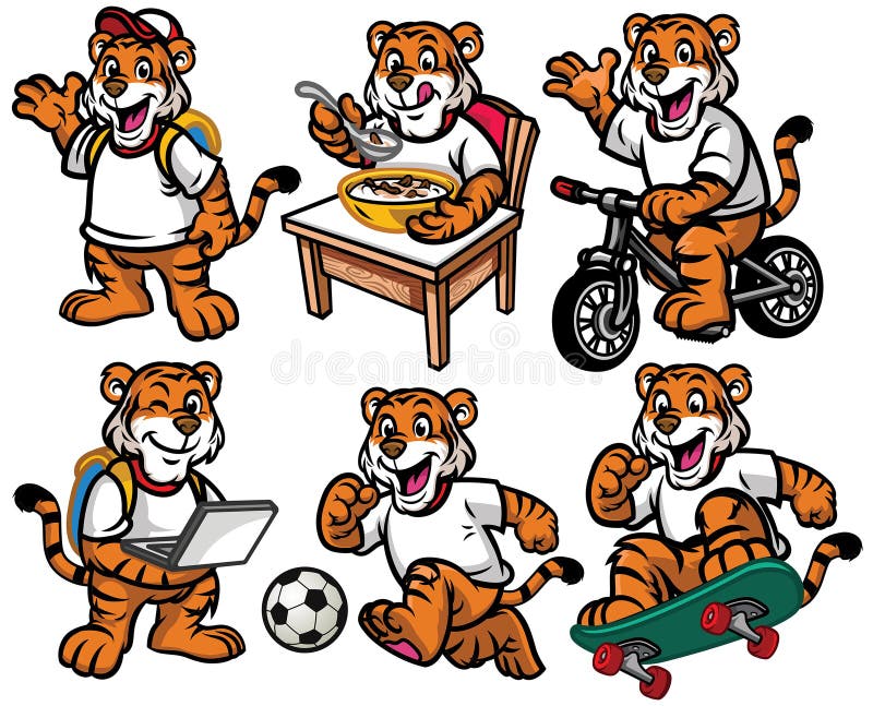 Juego de caracteres de la historieta del pequeño tigre lindo ilustración del vector Juego de caracteres de la historieta del pequeño tigre lindo ilustración del vector
