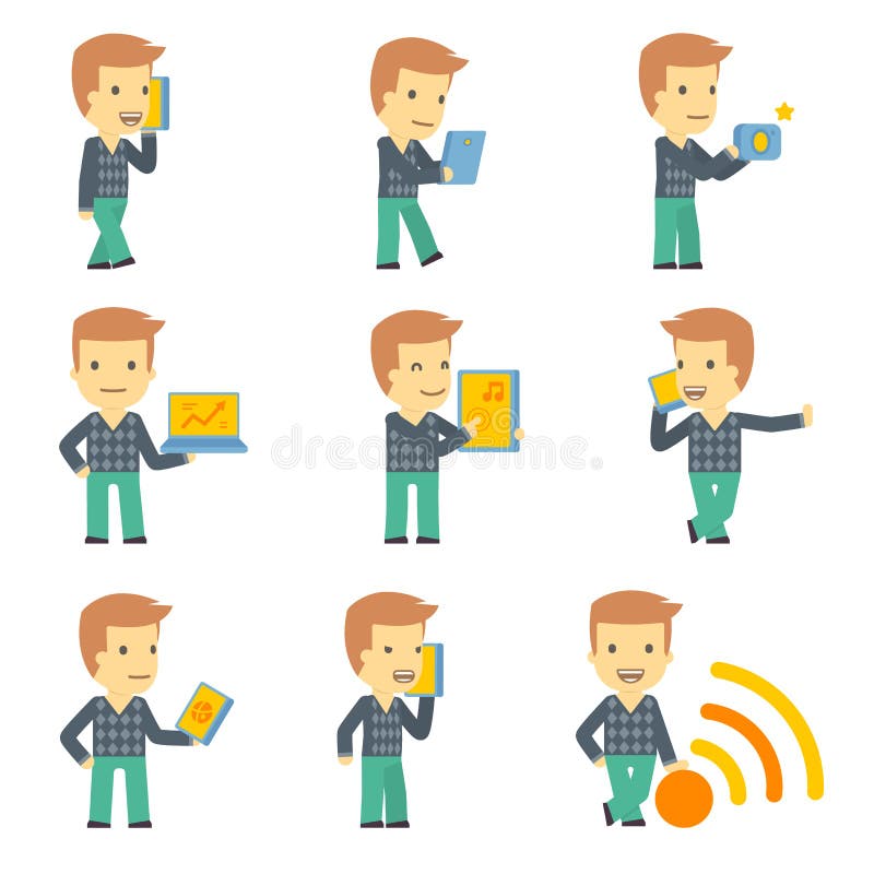 Juego de caracteres urbano en diversas actitudes. simple stock de ilustración Juego de caracteres urbano en diversas actitudes. simple stock de ilustración