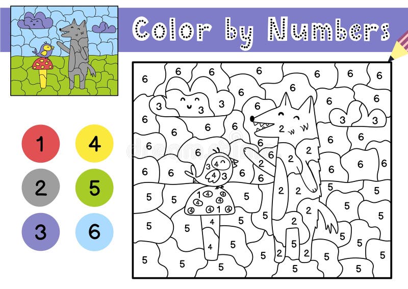 Juego de colorear por números para niños página para colorear con un lindo  ciervo y un búho hoja de trabajo imprimible con solución