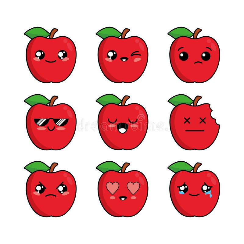 Juego De Dibujos Animados De Diseño De Caracteres De Apple Roja Ilustración  del Vector - Ilustración de salud, vida: 171981654