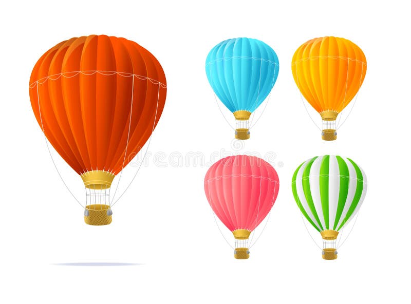 Juego de globo de hotair de color 3d detallado y realista. vector stock de ilustración