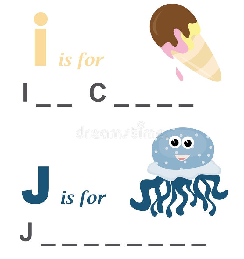 Juego de palabra del alfabeto: helado y medusas stock de ilustración Juego de palabra del alfabeto: helado y medusas stock de ilustración