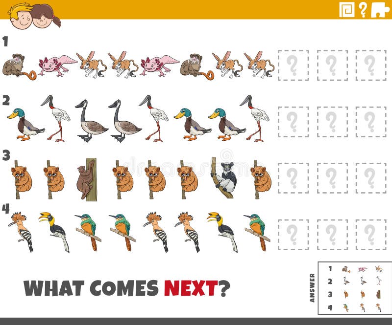 Juego De Patrones Educativos Para Niños Con Animales De Dibujos Animados  Ilustración del Vector - Ilustración de viene, juego: 242502394