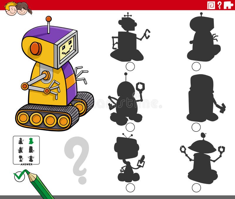 Juego de sombras con personaje robot de dibujos animados stock de ilustración