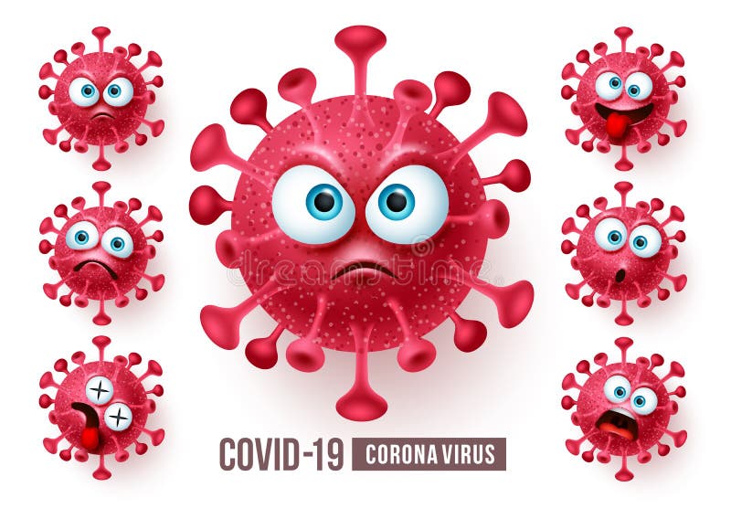 Juego de vectores emoticonos del virus Corona covid19 Eemojis y emoticonos del virus de la corona Covid19