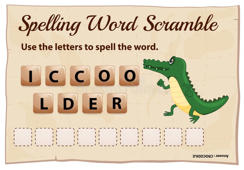 Juego del despegue en tiempo mínimo de la palabra del deletreo para el cocodrilo de la palabra ilustración del vector Juego del despegue en tiempo mínimo de la palabra del deletreo para el cocodrilo de la palabra ilustración del vector