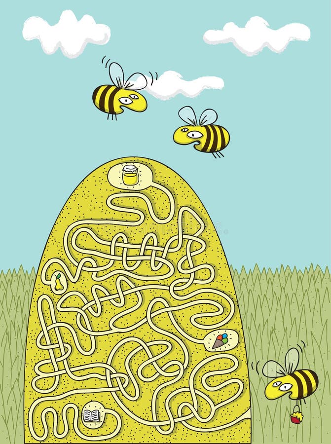 Juego del laberinto de las abejas de la miel stock de ilustración Juego del laberinto de las abejas de la miel stock de ilustración
