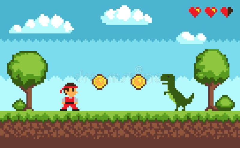 Juego del pixel del viejo estilo en azul del ejemplo del vector ilustración del vector Juego del pixel del viejo estilo en azul del ejemplo del vector ilustración del vector