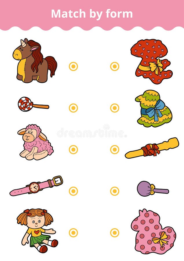 Juego a juego, juego de la educación para los niños Conecte los juguetes del ` s de la muchacha libre illustration Juego a juego, juego de la educación para los niños Conecte los juguetes del ` s de la muchacha libre illustration