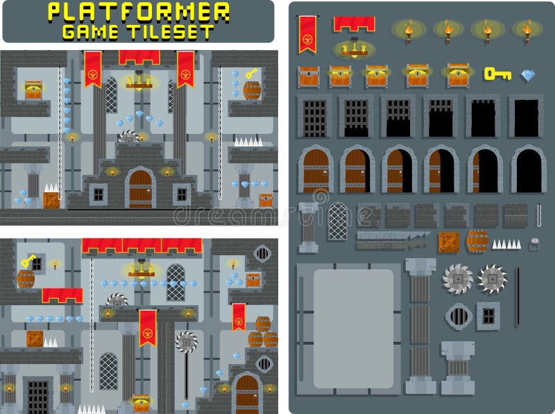 Juego medieval Tileset de Platformer de la historieta del castillo libre illustration Juego medieval Tileset de Platformer de la historieta del castillo libre illustration