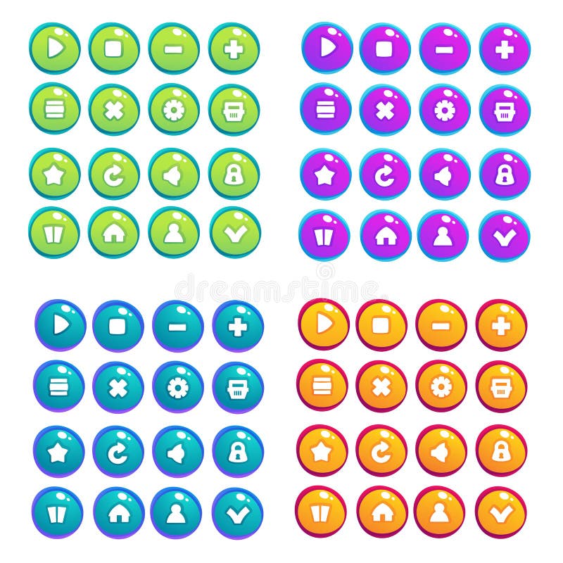 Juego móvil UI, colección del vector de iconos, y botones, historieta libre illustration Juego móvil UI, colección del vector de iconos, y botones, historieta libre illustration