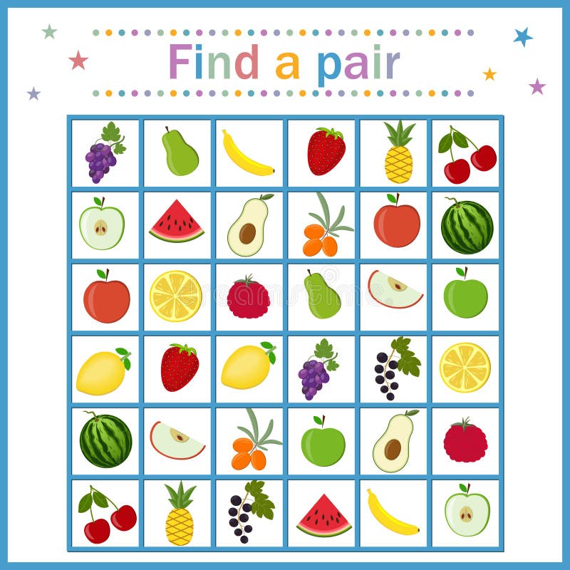 Juego Para Los Niños Encontrar Pareja Y Fruta Ilustración del Vector - Ilustración de historieta, rompecabezas: 198388322 Juego Para Los Niños Encontrar Pareja Y Fruta Ilustración del Vector - Ilustración de historieta, rompecabezas: 198388322