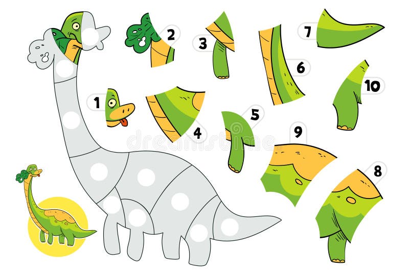 Juegos De Rompecabezas. Con Dinosaurio. Brachiosaurio Ilustración del Vector - Ilustración de modelo, cuadro: