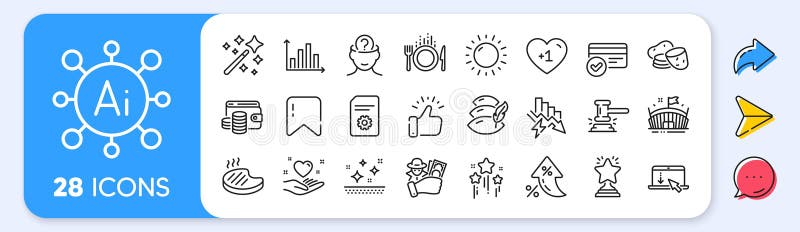 Juez hammer Sunny weather e íconos de la línea de filete a la parrilla. . Icono de línea de aplicación. Vector ilustración del vector
