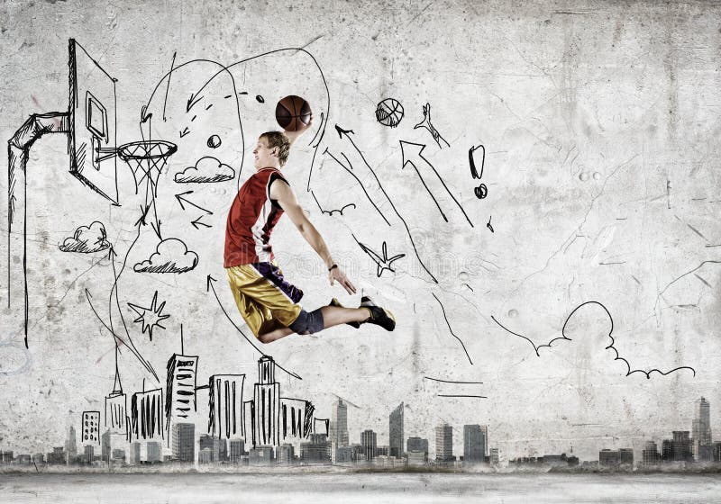 Young man basketball player throwing ball in basket. Young man basketball player throwing ball in basket