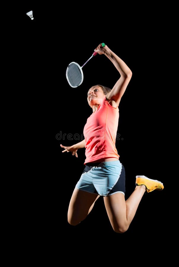 Jugador del bádminton de la mujer joven fotos de archivo Jugador del bádminton de la mujer joven fotos de archivo