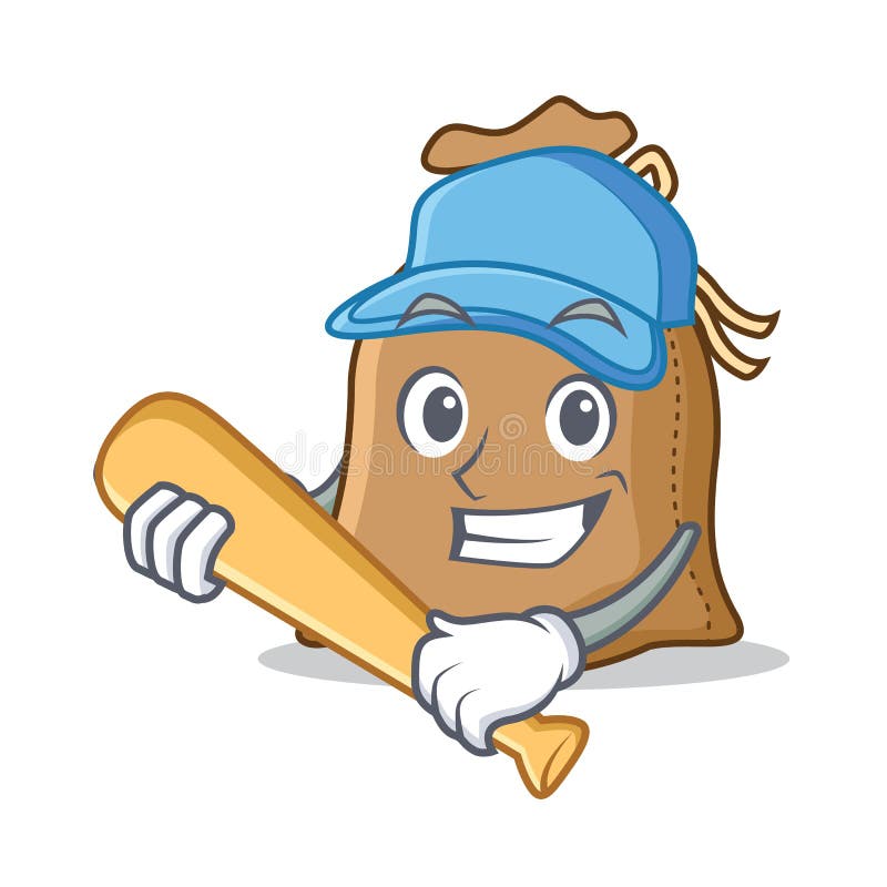 Jugar estilo de la historieta del carácter del saco del béisbol stock de ilustración Jugar estilo de la historieta del carácter del saco del béisbol stock de ilustración