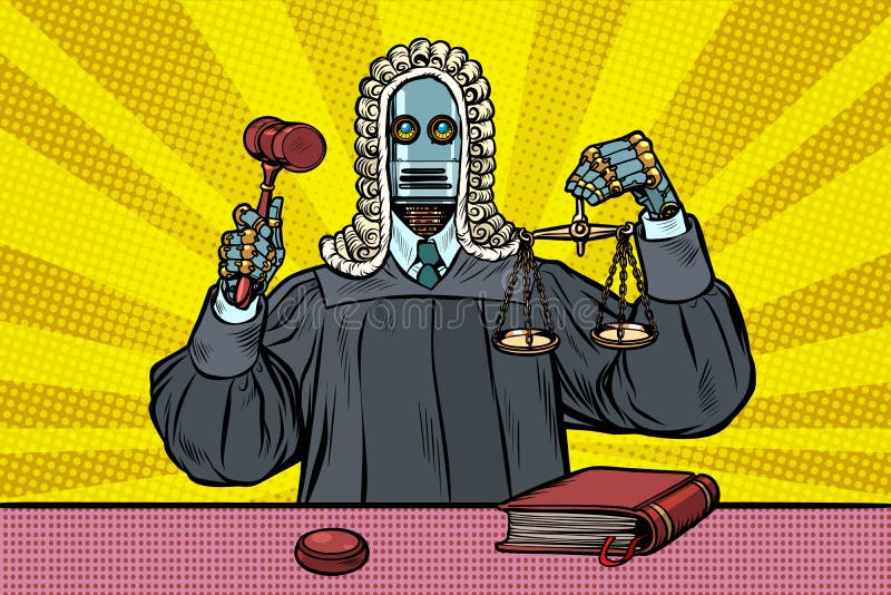 Juge de robot dans les robes longues et la perruque illustration stock Juge de robot dans les robes longues et la perruque illustration stock