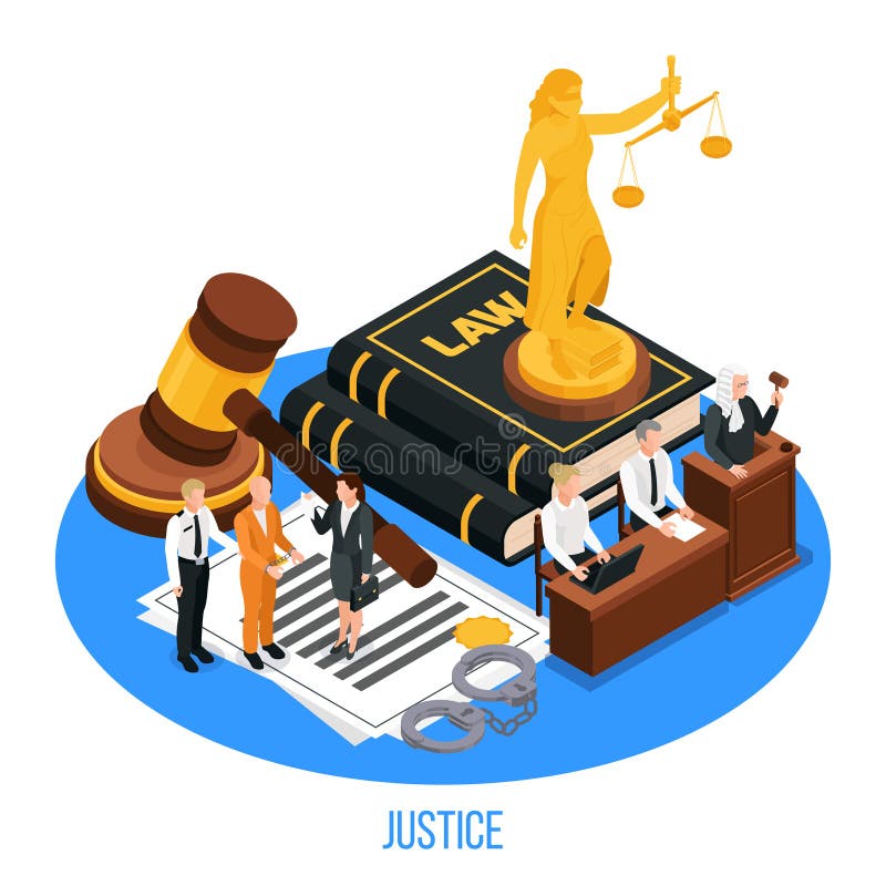 Juge Isometric Composition de loi illustration stock Juge Isometric Composition de loi illustration stock