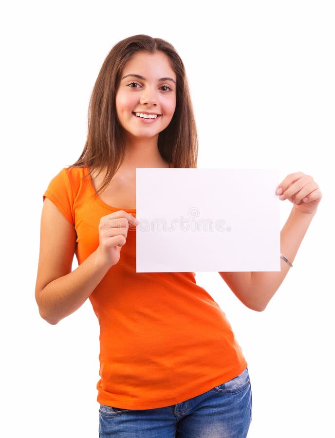 Jugendlich Mädchen, das leeres Zeichen anhält lizenzfreies stockbild Jugendlich Mädchen, das leeres Zeichen anhält lizenzfreies stockbild