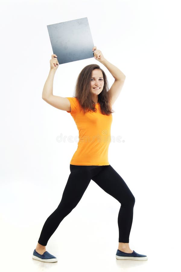 Jugendlich Mädchen, das unbelegtes Zeichen anhält stockfotos Jugendlich Mädchen, das unbelegtes Zeichen anhält stockfotos