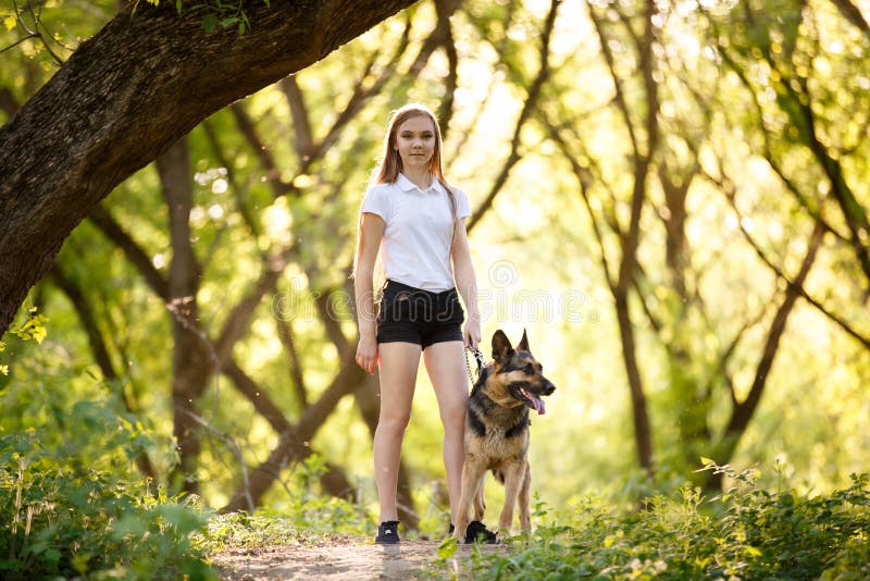 Jugendliche Mit Ihrem Hund, Der In Park Geht Stockfoto Bild von leute