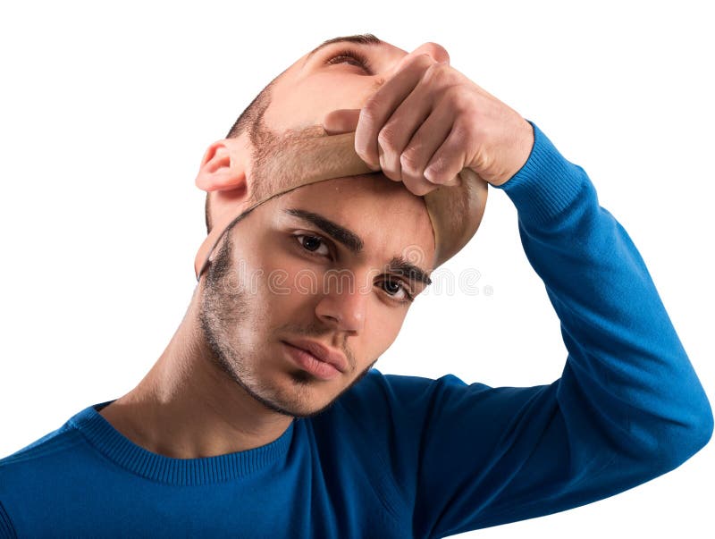 Jugendlicher mit erwachsener Maske lizenzfreie stockfotos Jugendlicher mit erwachsener Maske lizenzfreie stockfotos