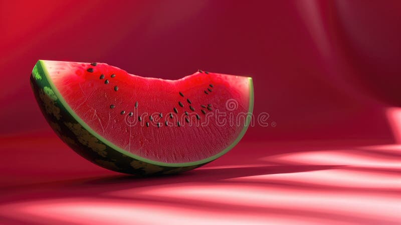 Jugoso apetitoso sandía madura sobre un cartel fotorealista de fondo rojo ilustración del vector