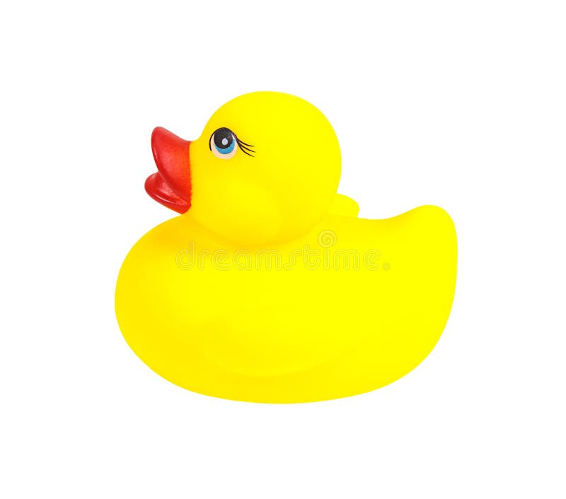 Juguete de goma amarillo del pato aislado en el fondo blanco, PA que acorta foto de archivo Juguete de goma amarillo del pato aislado en el fondo blanco, PA que acorta foto de archivo