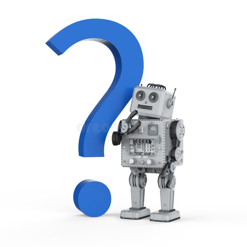 Juguete de la lata del robot con el signo de interrogación stock de ilustración Juguete de la lata del robot con el signo de interrogación stock de ilustración