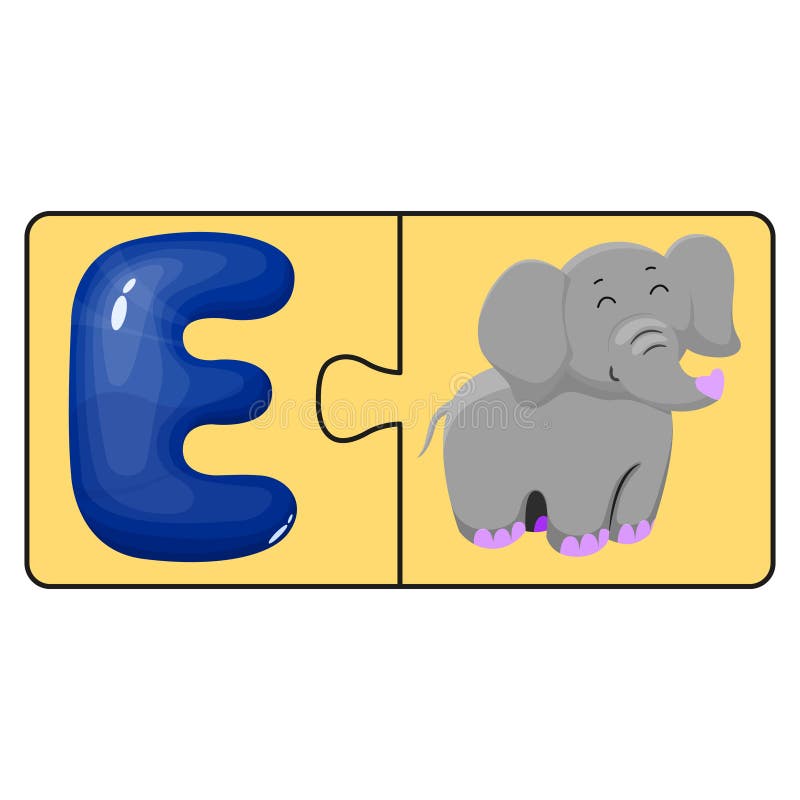 Juguete educativo de los niños s Rompecabezas, elefante lindo y la letra E de la historieta Ilustración del vector Animal de la d stock de ilustración Juguete educativo de los niños s Rompecabezas, elefante lindo y la letra E de la historieta Ilustración del vector Animal de la d stock de ilustración