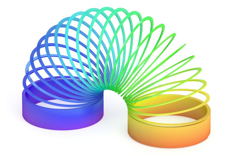 Juguete plástico coloreado arco iris, representación 3D aislada en el fondo blanco