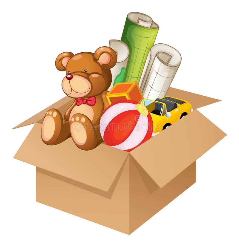 Juguetes en una caja ilustración del vector Juguetes en una caja ilustración del vector