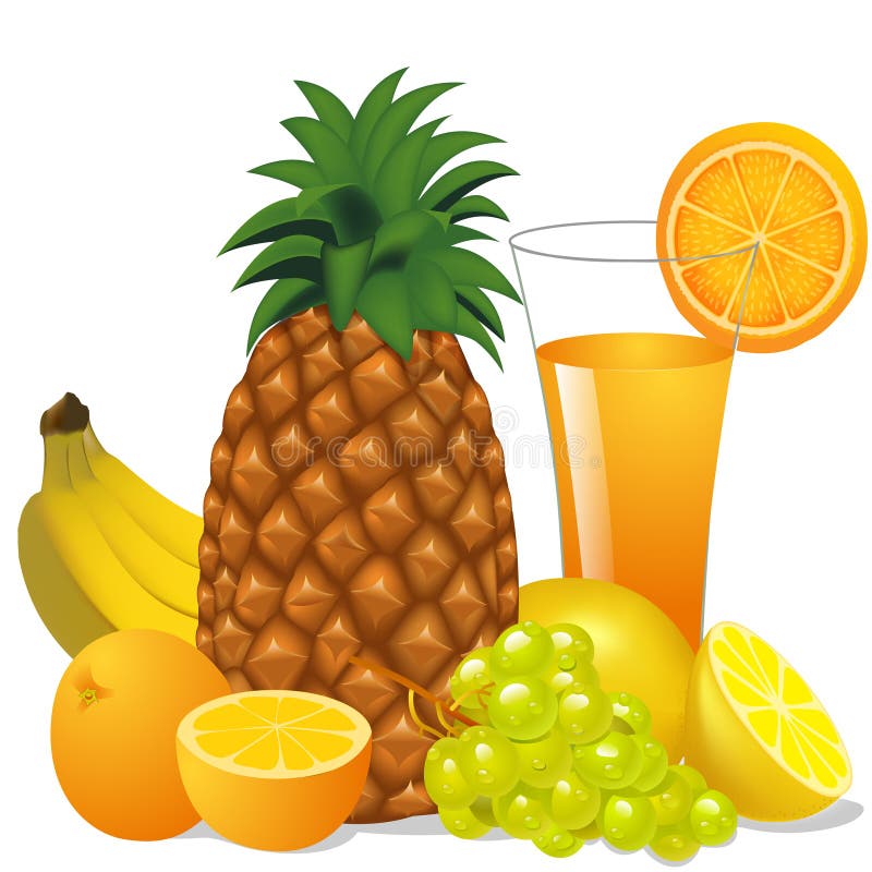Juice And Fruits Banana Pineapple Orange Grape Stock Vector Image