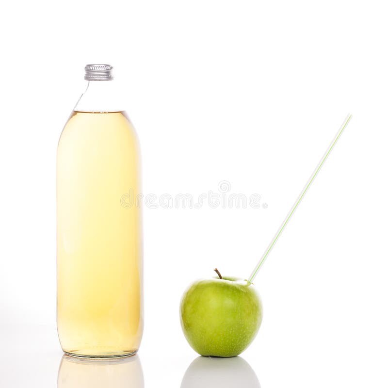 Juice in a Glass Bottle and Green Apple Stock Image Image of fruit