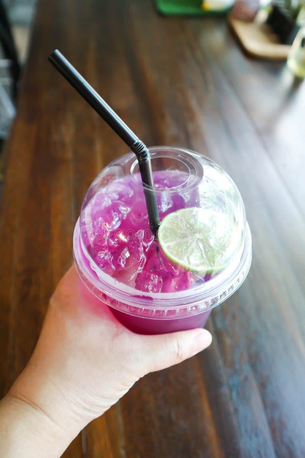 Juice , Lemon and Butterfly Pea Juice or Lemon Juice Stock Image