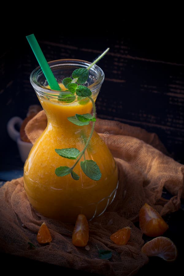 Juice Mandarins Mint Leaves Mystical Light Stock Image Image of