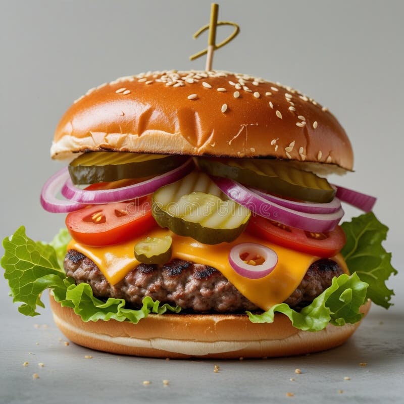 Juicy Cheeseburger lastad med Pickles Onion Tomato och Lettuce vektor illustrationer