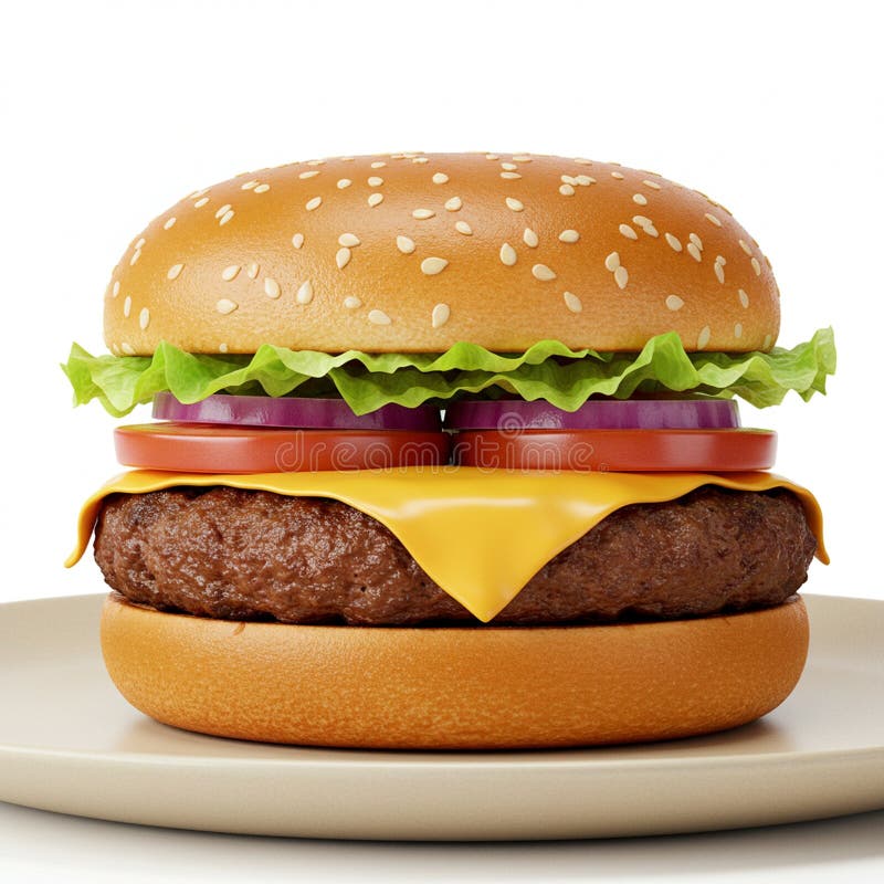 Juicy cheeseburger med en sesamfröbun med ett segment av cheddarost smält royaltyfri illustrationer