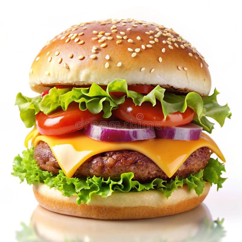 Juicy cheeseburger med färska ingredienser och smält ost stock illustrationer