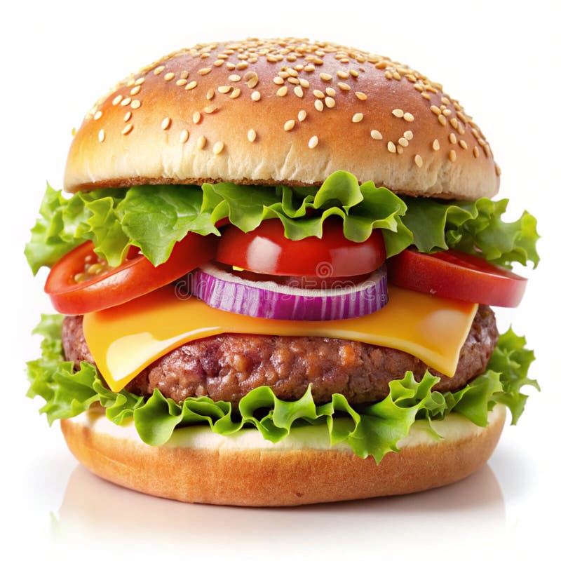 Juicy cheeseburger med färska ingredienser och smält ost stock illustrationer